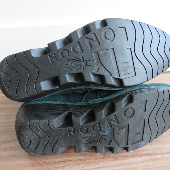 FLY LONDON Perz Suede Leather Ankle Wedge Buckle Boots Dark Petrol Size US 7.5/8 - Picture 16 of 16